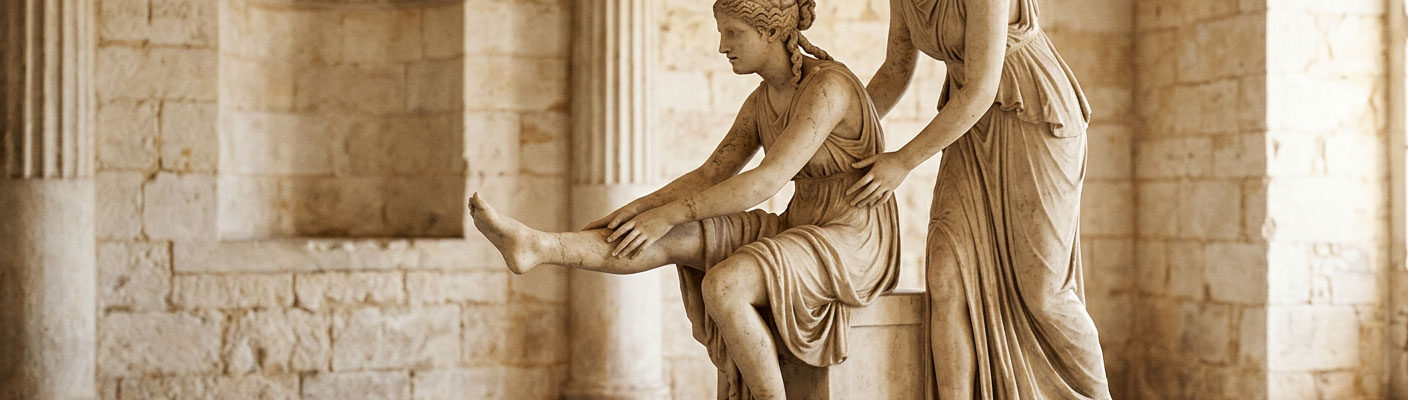 Zwei griechische Statuen als Sinnbild für Assisted Stretching .